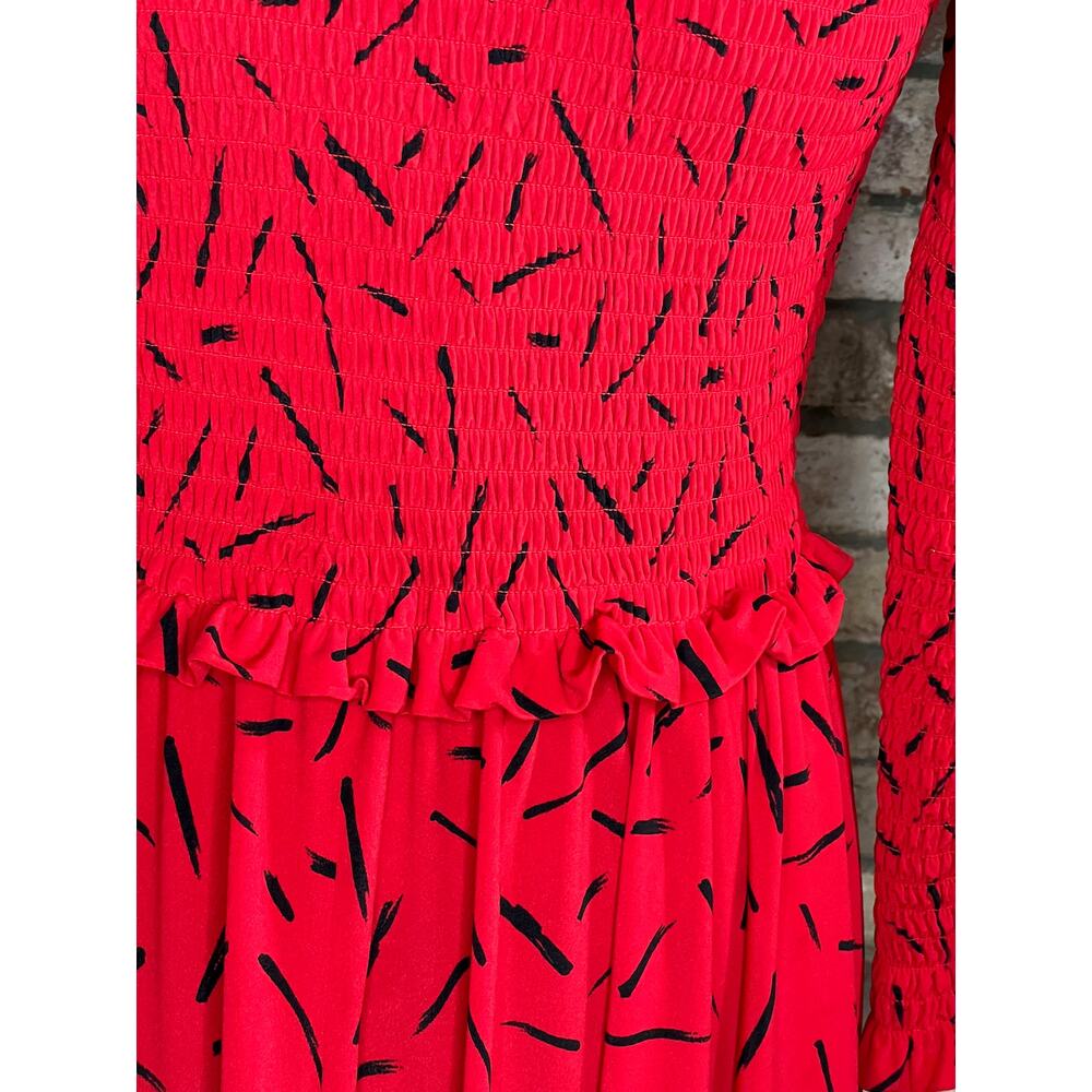 Liz Claiborne dress smocked bodice red black long sleeve pockets - Picture 4 of 12